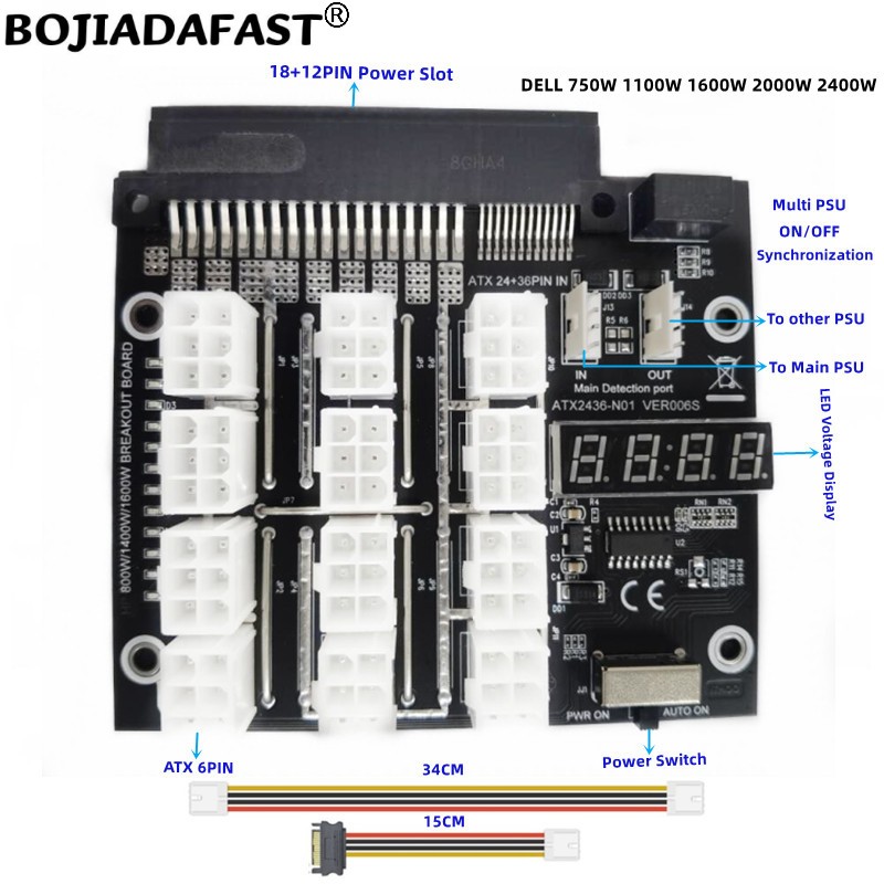 12 * Conectores PCI-E de 6 pin - 2400W Server Psu Breakout Board reseña y precio
